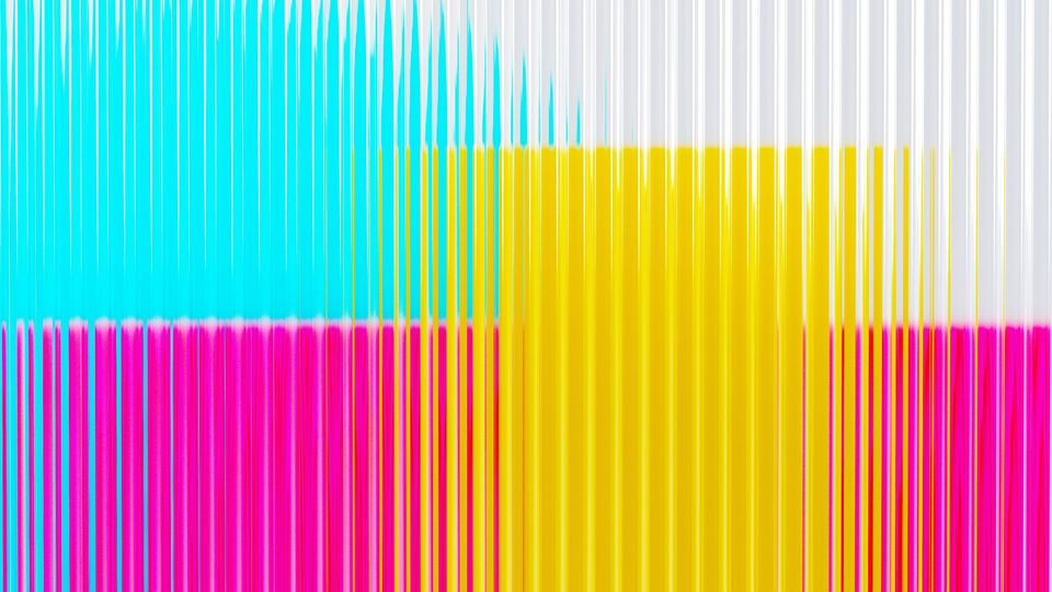 Sheets of overlapping, colourful, corrugated Plexiglas 