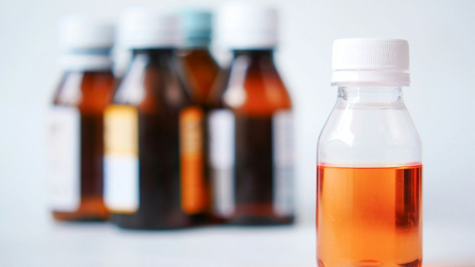 Bottles of different liquid medicines.