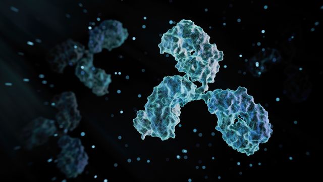 Blue antibody on a black background. 