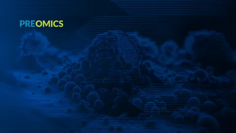 LC-MS proteomics concept with a digitally enhanced microscopic view of molecular structures and cells