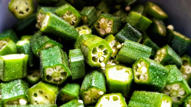 Chopped okra in a bowl. 
