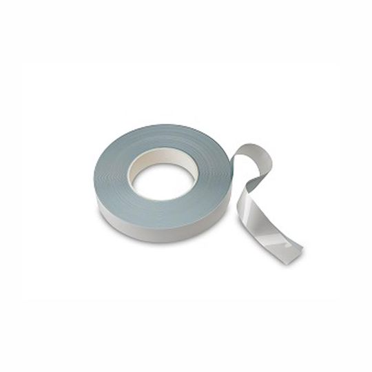 Roll of lateral flow striping tape with a partially unrolled end on a white background. 