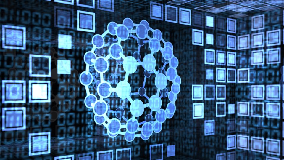 3D molecular structure surrounded by binary code, symbolizing data-driven proteomics research.