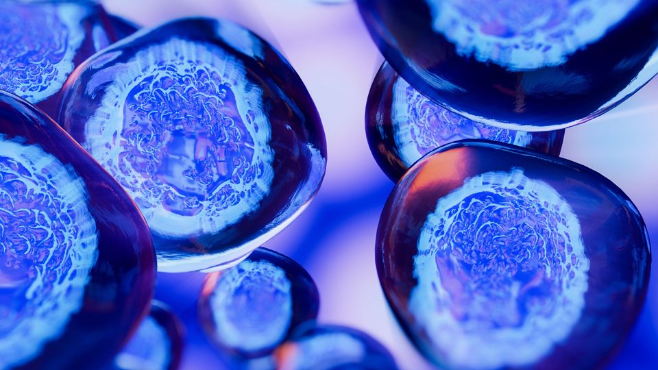 Illustration of blue iridescent cells.