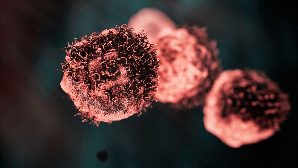 Illustration of modified microscopic red cells, indicating cell therapies.