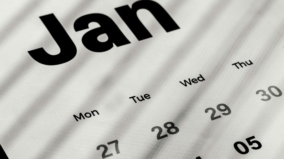 A section of a calendar, with days of the week and their dates.