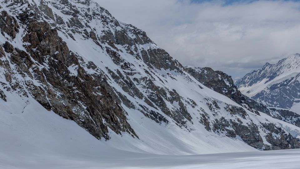 A mountain covered in snow.