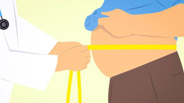 Illustration of a doctor measuring a persons waist.