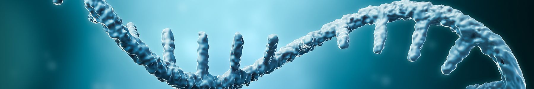 3D illustration of tailless mRNA strand with a blue molecular background