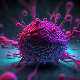 Artistic rendering of a circulating tumor cell with "arms" stretching out into the surrounding space. 