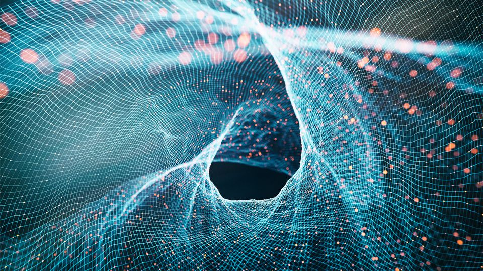 Abstract 3D mesh visualization representing nanoscale structure of advanced nanomaterials.