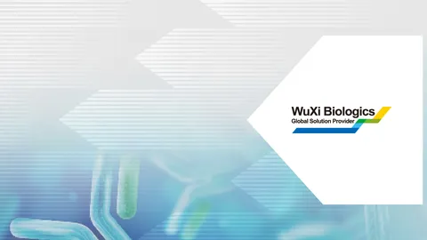 WuXi Biologics logo over a scientific background representing bispecific antibody research.