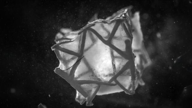 Illustration of the 3D-printed scaffold, which contracts in heart tissue.