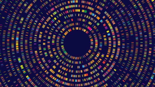 Circular visualization of genetic data in vibrant colors representing bioinformatics analysis. 