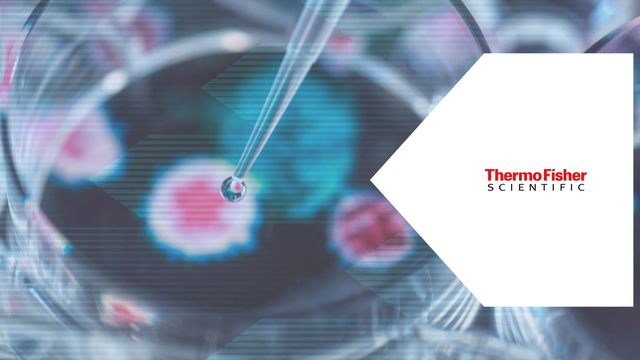Pipette dispensing liquid into a petri dish with bacterial cultures, representing vaccine manufacturing at Thermo Fisher Scientific. 