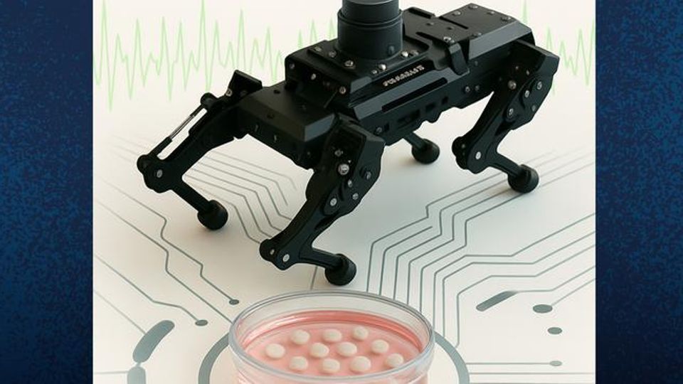 GraMOS device using graphene optoelectronics to stimulate neuron growth in a petri dish.