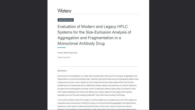 Waters application note on evaluating modern and legacy HPLC systems for size-exclusion analysis of antibody drugs 