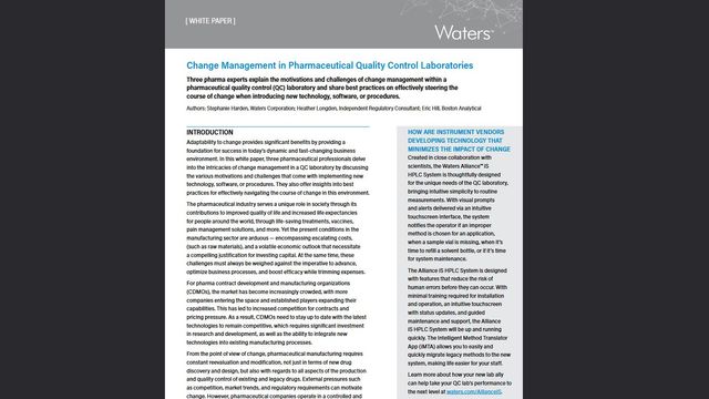 Waters white paper on change management in pharmaceutical QC labs, discussing challenges, motivations, and best practices 