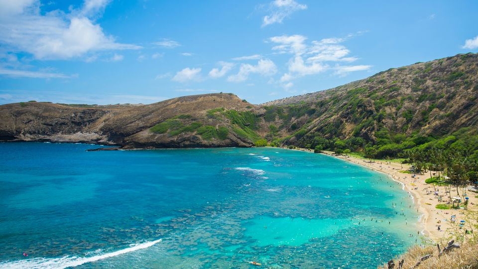 The blue water of Hanauma Bay Nature Preserve, Honolulu, United States.