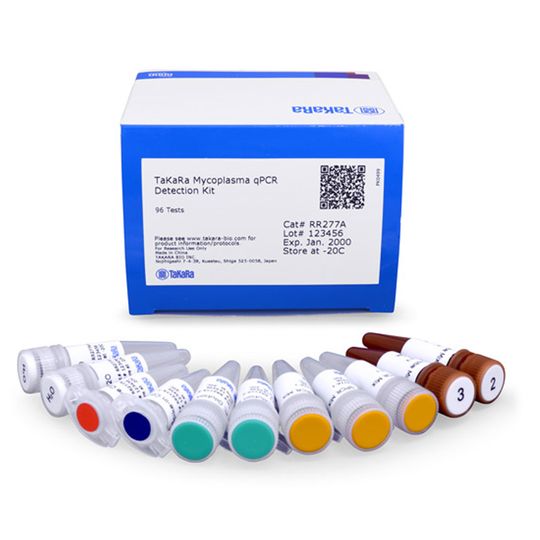 Takara Bio Mycoplasma qPCR Detection Kit with labeled reagent tubes and box for contamination testing 