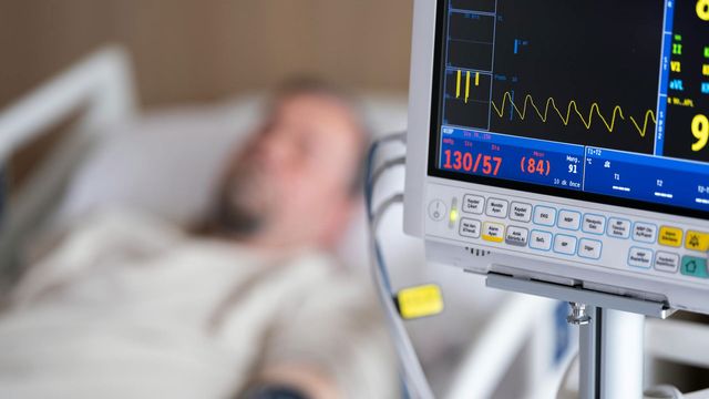 A heart monitor tracks a patients heartbeat after a heart attack. 