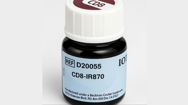 Laboratory vial labeled CD8-IR870, representing infrared dye antibody conjugates used for immunology research and flow cytometry applications. 