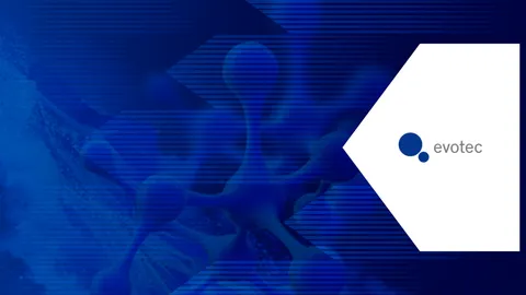 Abstract blue background with molecular structures and digital lines representing proteomics research.