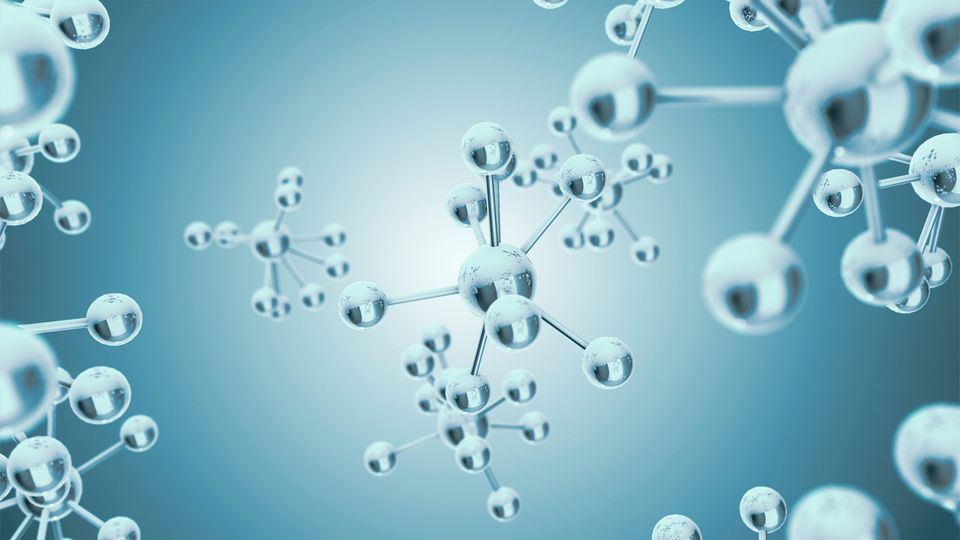 Clear "glassy" molecules on blue/grey background.