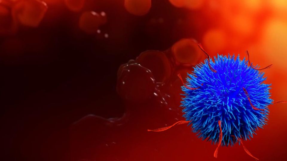3D illustration of a viral vector in the bloodstream representing a gene delivery system.