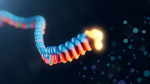 3D illustration of blue and white protein structures representing enhanced protein expression through Poly(A) innovation.