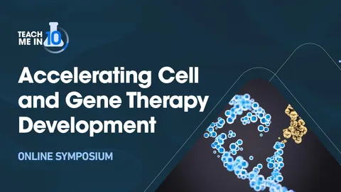 Symposium details alongside blue and yellow abstract DNA graphic