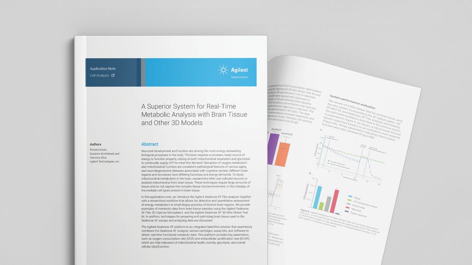 Papers from real-Time Metabolic Analysis in 3D Brain Models application note on a grey background.
