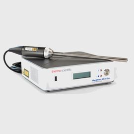 Thermo Scientific MarqMetrix All-In-One process Raman analyzer with attached probe on a white background 