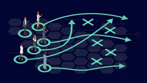 Business team strategizing CMO partnerships with illustrated paths and direction arrows.