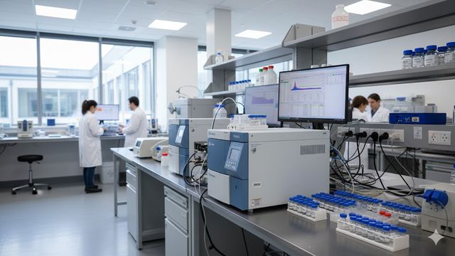 Advanced proteomics lab with LC-MS/MS instrument, showcasing high-throughput protein analysis and scientific research technology. 