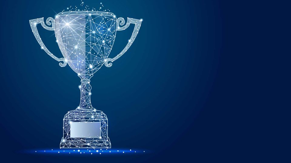 The outline of a trophy against a blue background, representing the ELRIG Drug Discovery Innovation Award.