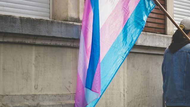 Person holding a transgender pride flag, symbolizing visibility and support for hormone therapy. 