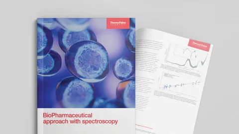 Brochure featuring advanced spectroscopy applications in biopharmaceutical manufacturing by Thermo Fisher Scientific.