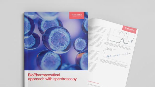 Brochure featuring advanced spectroscopy applications in biopharmaceutical manufacturing by Thermo Fisher Scientific. 
