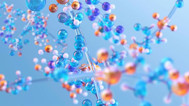 Amino acid molecules on a blue background. 