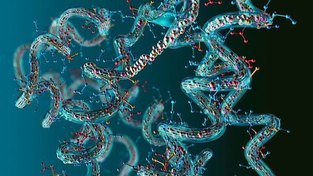 3D visualization of complex protein structures, representing proteomics and molecular analysis. 
