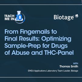 Thomas Smith smiling next to their presentation "From Fingernails to Final Results: Optimizing Sample-Prep for Drugs of Abuse and THC-Panels". 