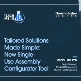 Dr. Mohini Patil smiling next to the title of her presentation "Tailored Solutions Made Simple: New Single-Use Assembly Configurator Tool." 