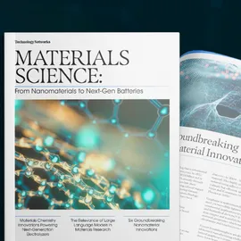 Digital mockups of materials science publications highlighting nanomaterials and next-gen battery research.