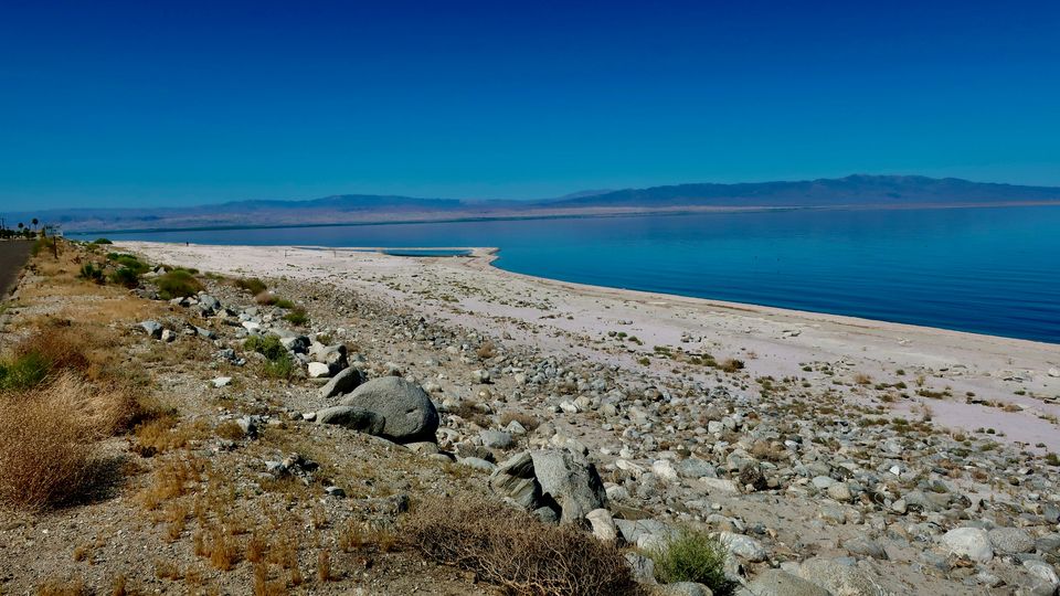 The bay and water of California's Salton Sea, at the northern end of the Imperial Valley.