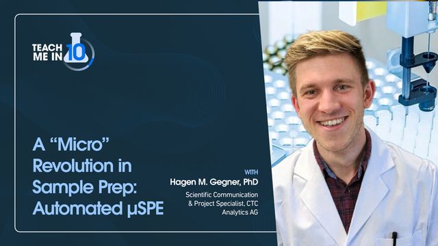 Dr Hagen Gegner smiling next to the title of his presentation "A "Micro" Revolution in Sample Prep: Automated µSPE." 