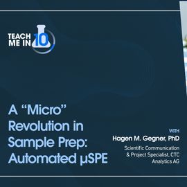 Dr. Hagen Gegner smiling next to the title of his presentation "A "Micro" Revolution in Sample Prep: Automated µSPE." 