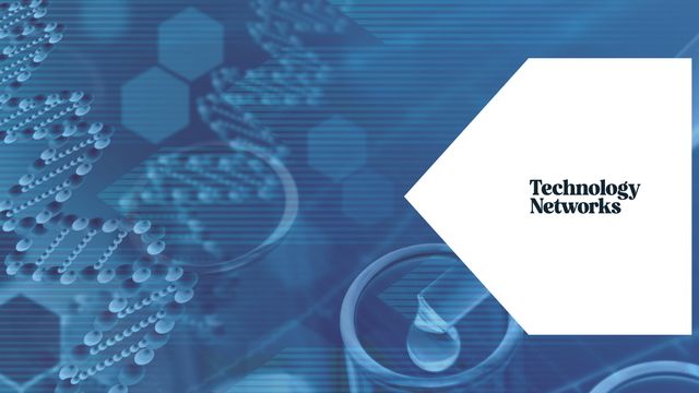 Blue scientific background with DNA strands and lab equipment illustrating PFAS research 