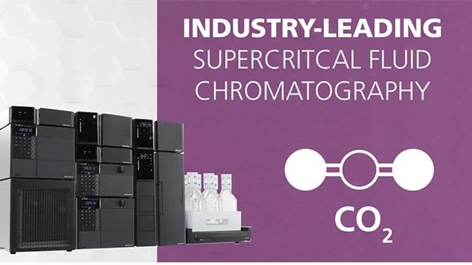Laboratory chromatography system beside text reading “Industry-leading supercritical fluid chromatography” and CO₂ graphic.