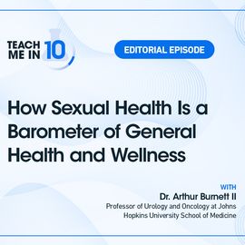 Dr. Burnett smiling next to the title of his presentation "How Sexual Health Is a Barometer of General Health and Wellness". 